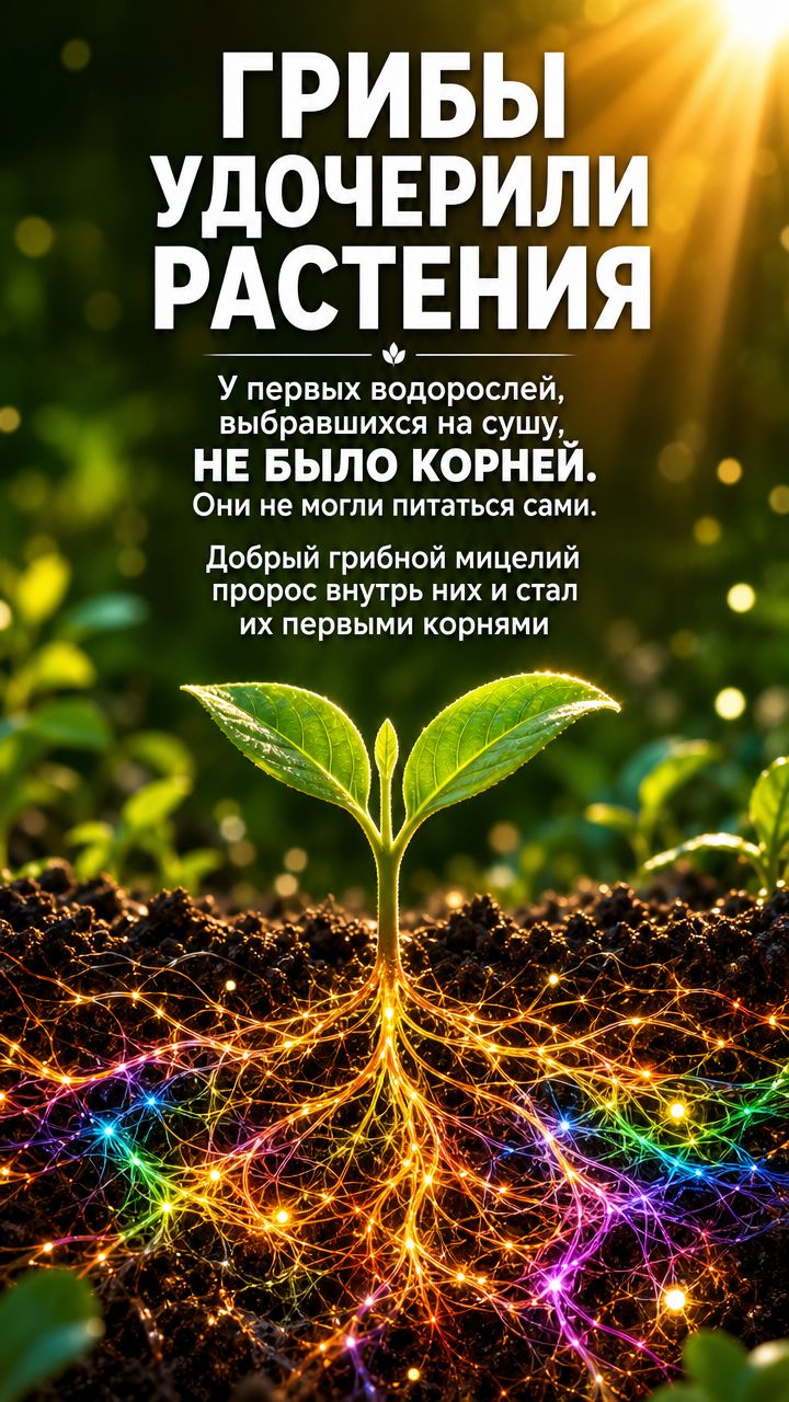 Росток с грибными нитями вместо корней