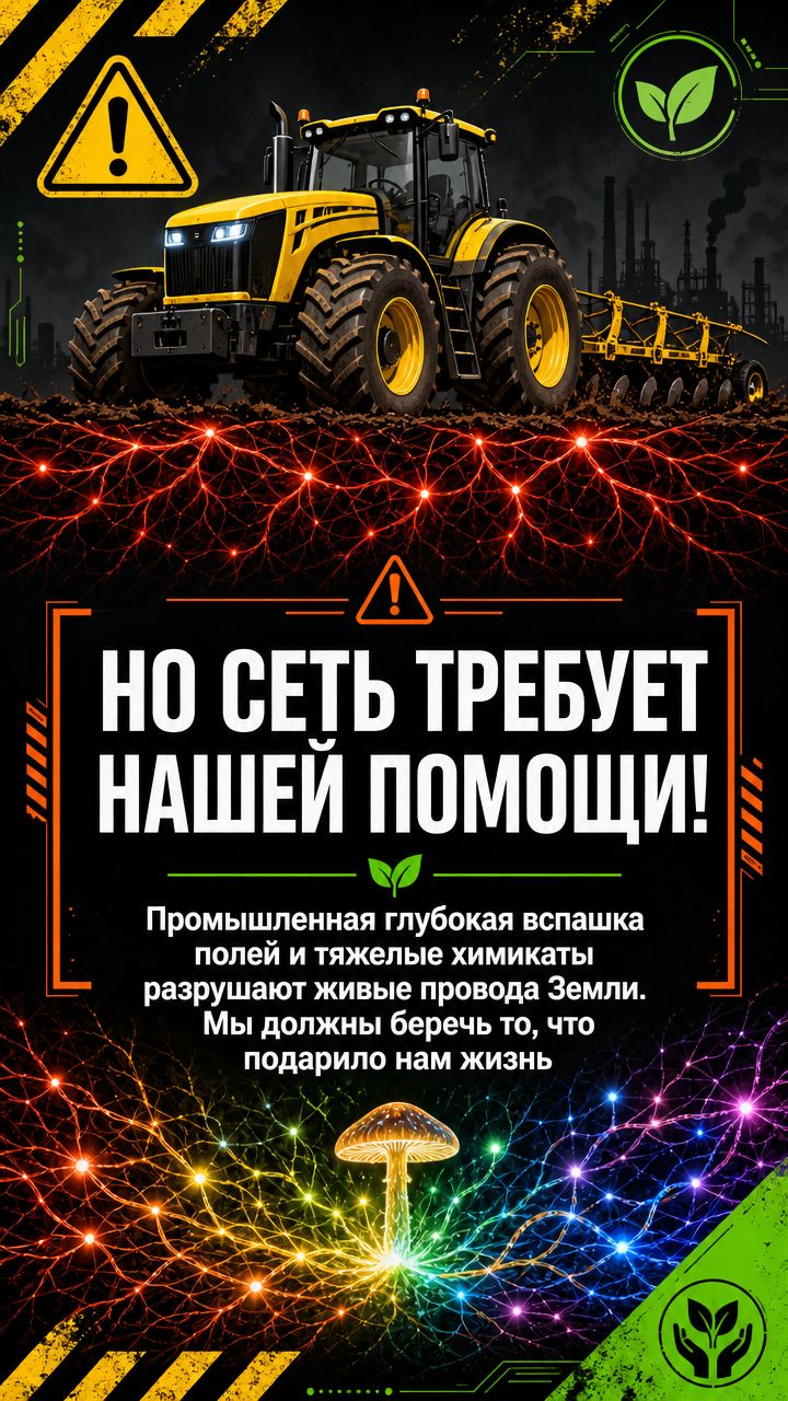 Трактор над красной светящейся сетью